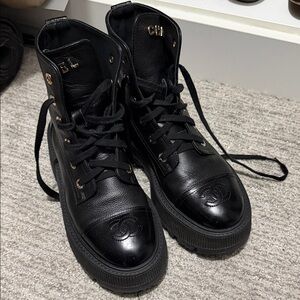Black Leather Combat Boots